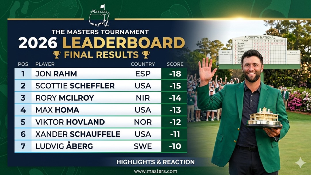 🏆 The Masters Tournament 2026 Leaderboard (Final Results)